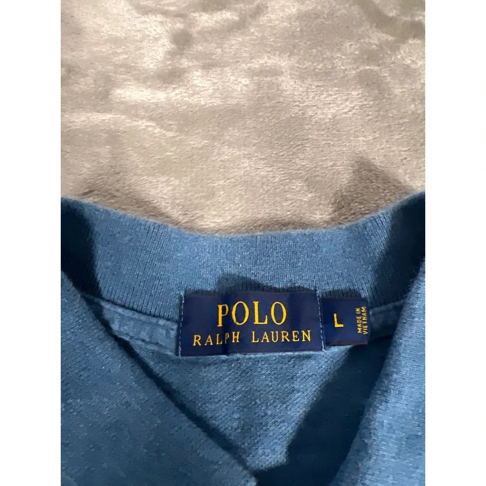Polo Ralph Lauren Mens Long Sleeve Polo Shirt Blue‎ Orange Pony Logo Large